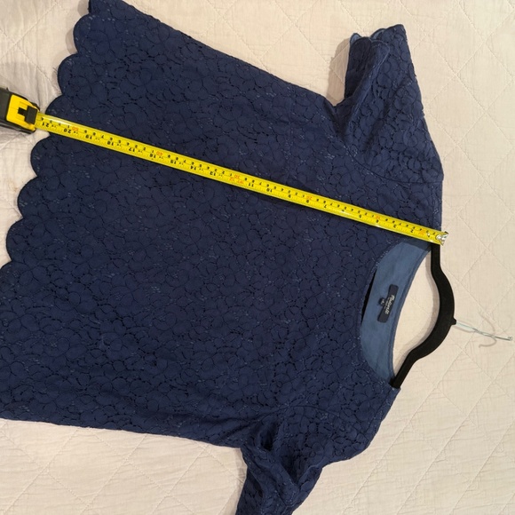 Madewell Navy Blue Lace Short Sleeve Blouse Top Scalloped Hem Size Small - Picture 7 of 16